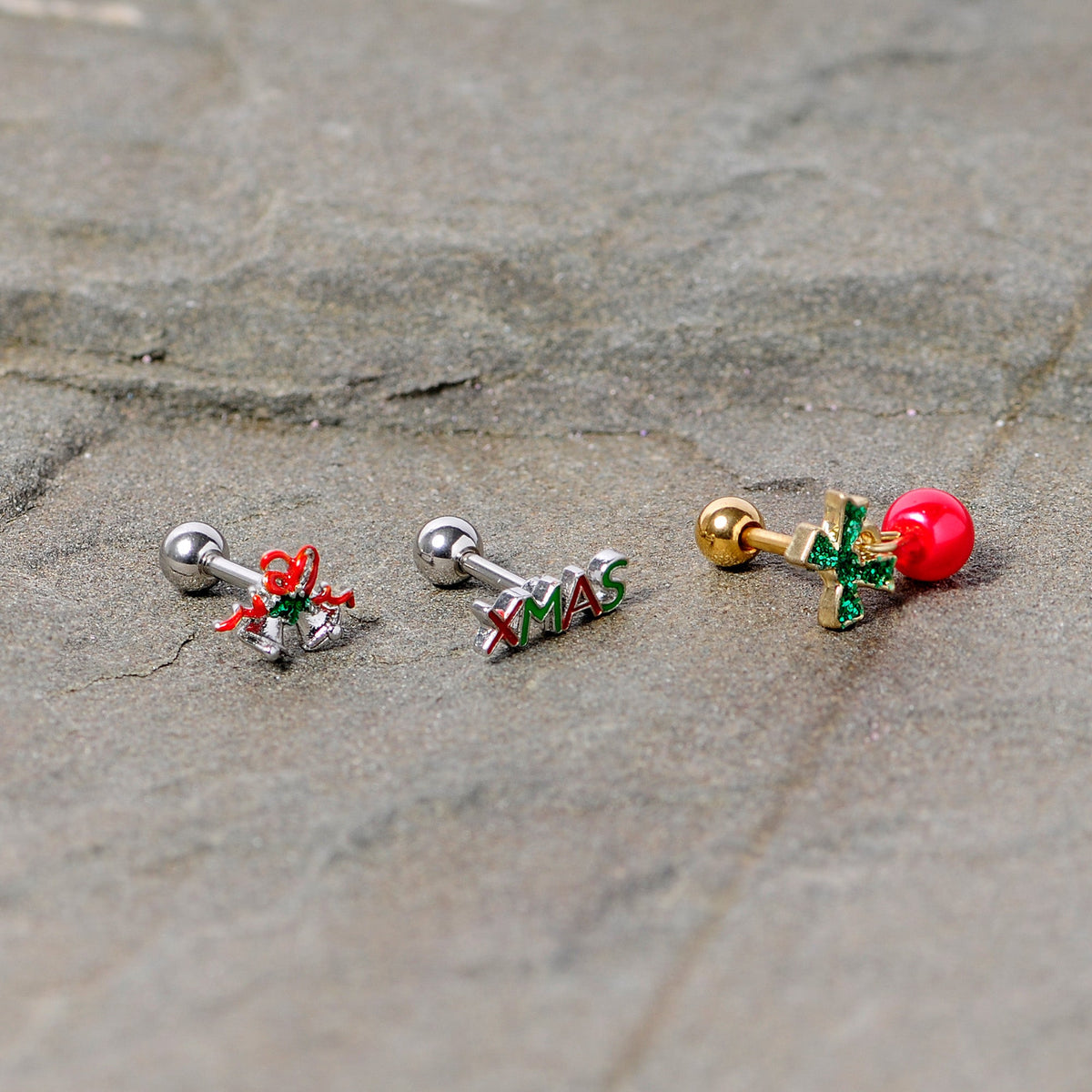 16G 1/4 Merry Christmas Cartilage Tragus Set of 3