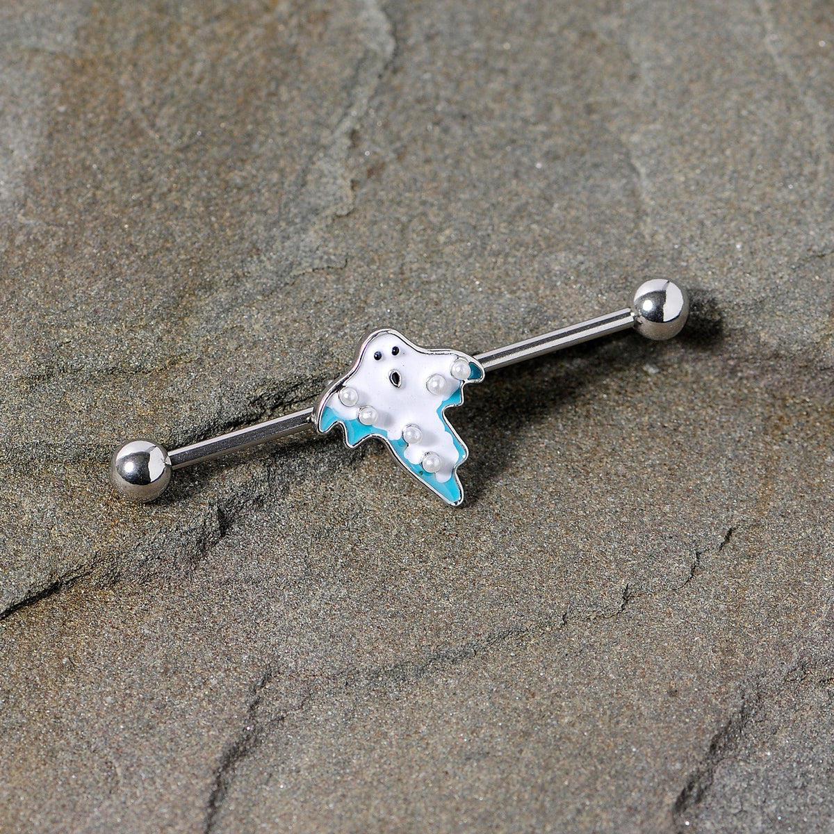 14G White Orb Ghost Halloween Industrial Barbell 38mm