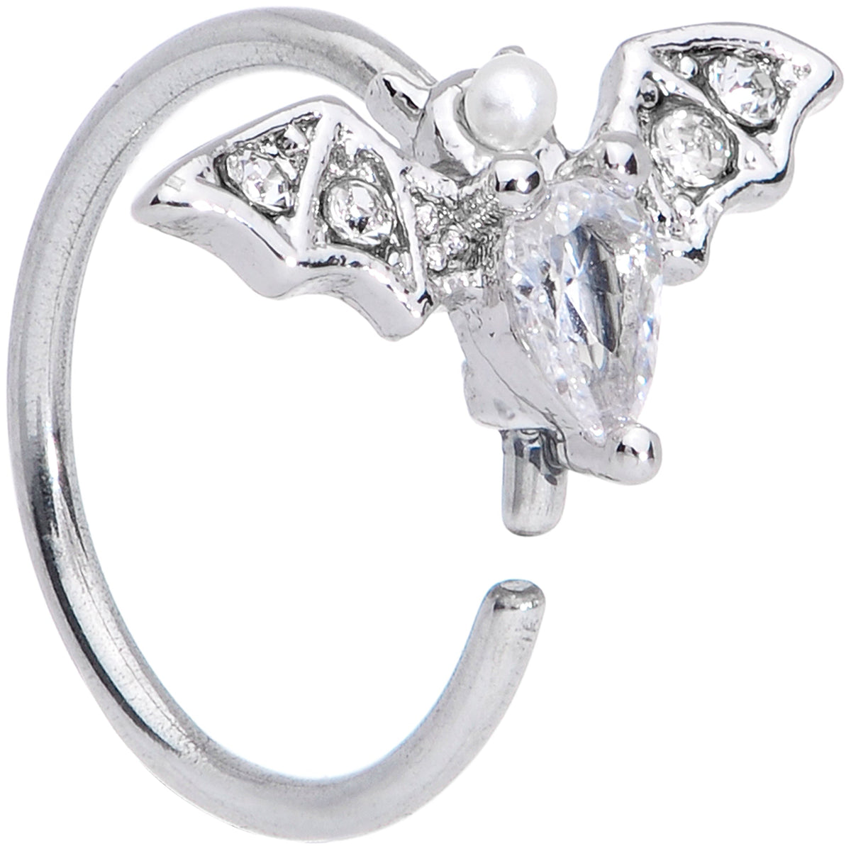 20G 5/16 Clear White Accent Bat Halloween Nose Hoop