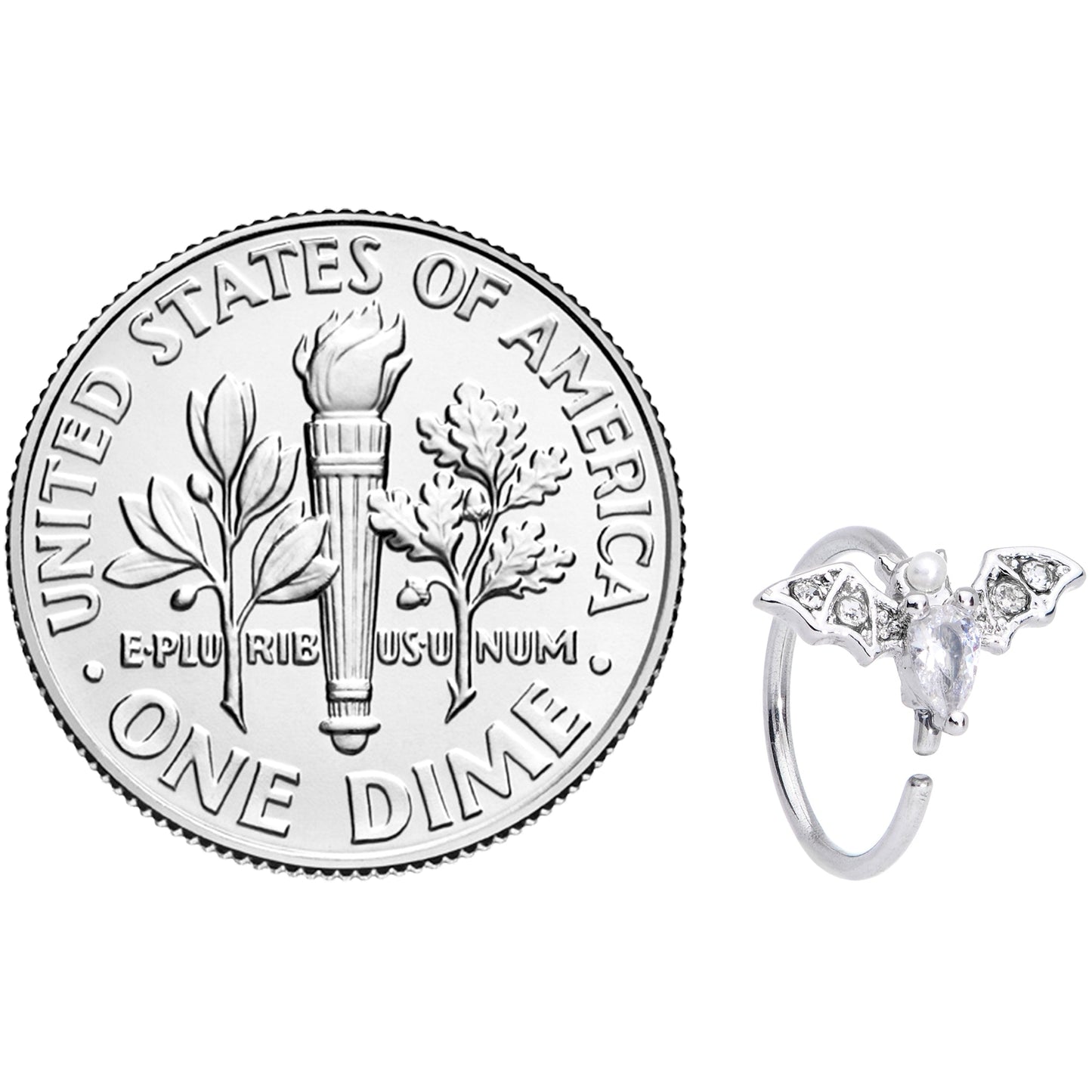 20G 5/16 Clear White Accent Bat Halloween Nose Hoop