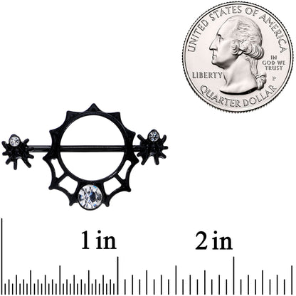 14G 24mm Clear Gem Spider Web Halloween Nipple Shield Set