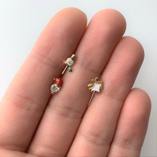 16G 5/16 Clear Gem Gold Tone Christmas Labret Monroe Tragus Set of 3