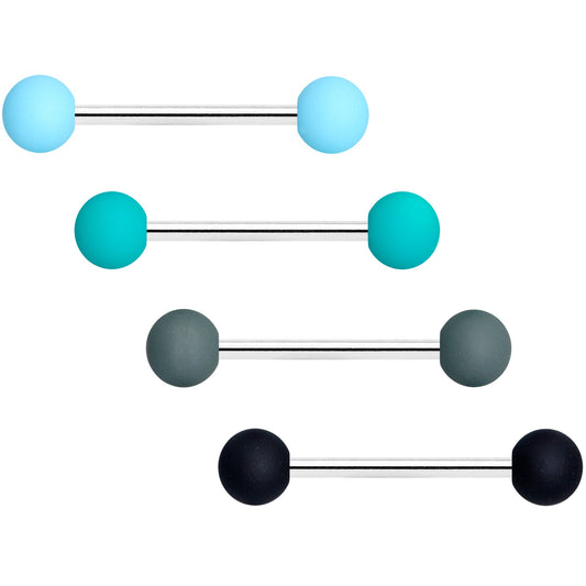 Blue Green Grey Black Matte Ball Barbell Tongue Ring Set of 4
