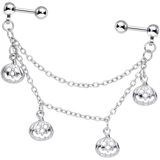 16G 1/4 Aurora Gem Pumpkin Halloween Cartilage Chain Earring