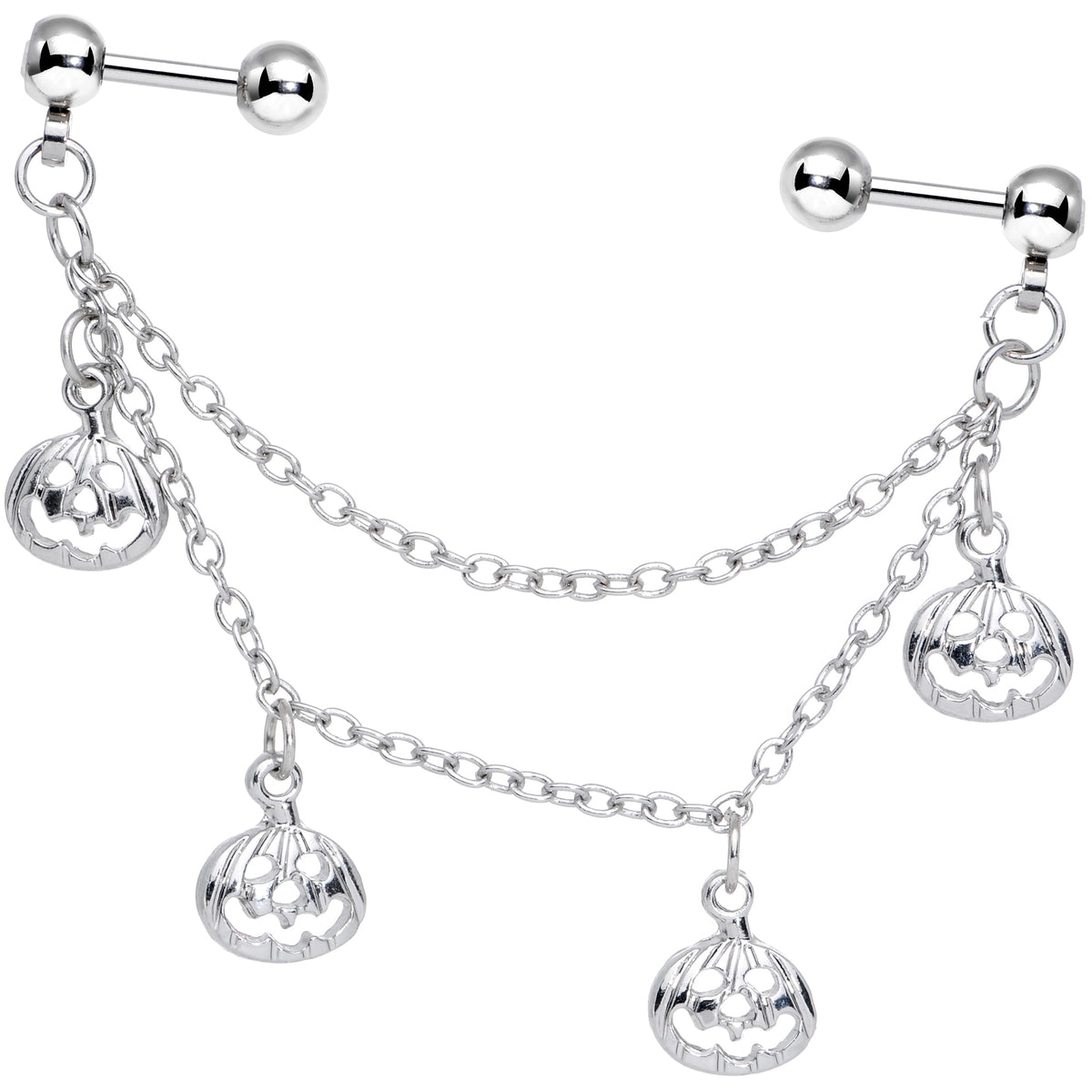 16G 1/4 Clear Gem Pumpkin Halloween Cartilage Chain Earring