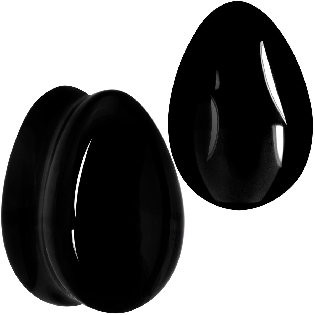 Solid Black Glass Teardrop Plug Set