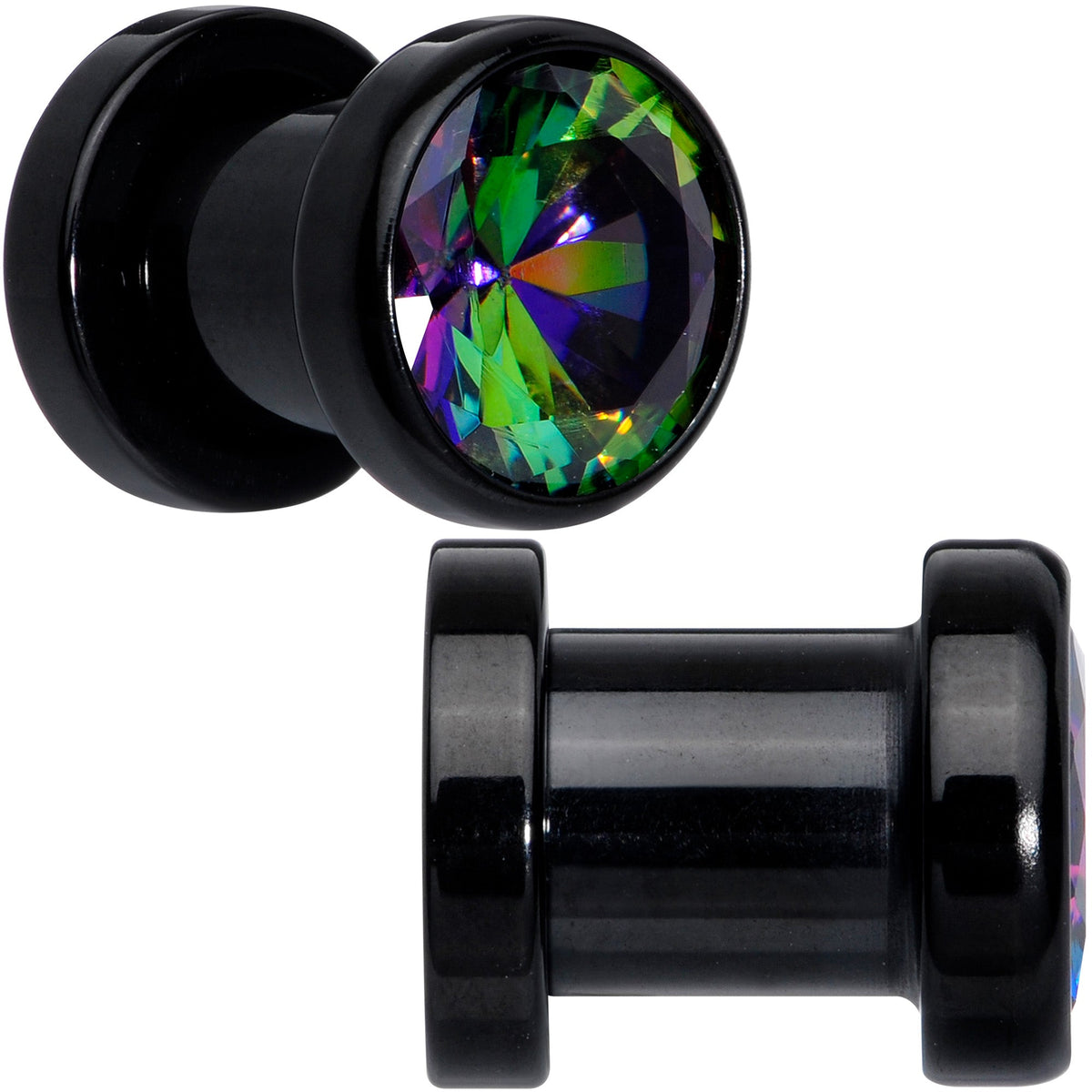 Vitrail CZ Gem Black Screw Fit Plug Set