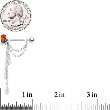 14G 9/16 Clear Orange Gem Pineapple Dangle Nipple Ring Set