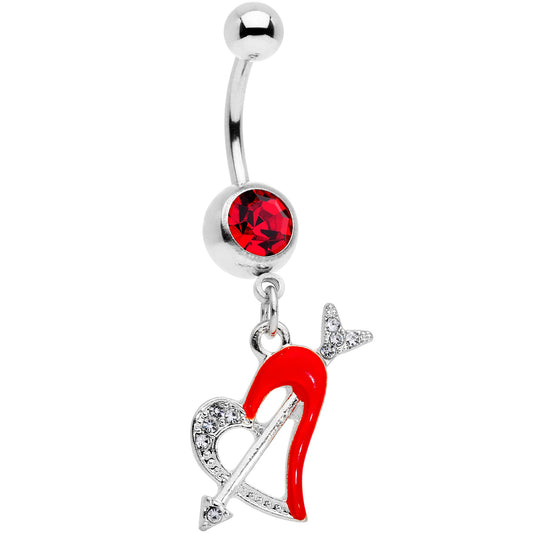 Clear Red Gem Valentine Heart Dangle Belly Ring