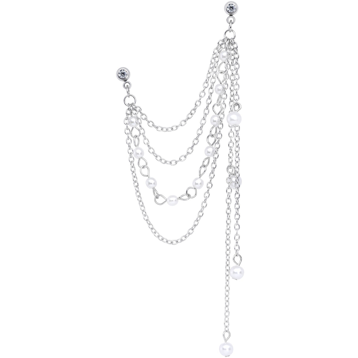 16G 1/4 Clear Gem Multiple Dangle Cartilage Chain Earring