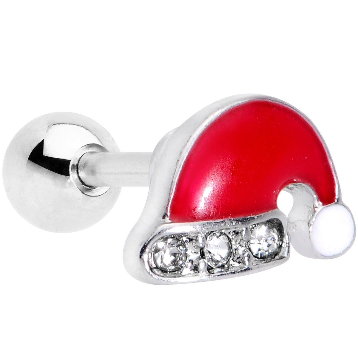16G 1/4 Clear Gem Santa Hat Christmas Cartilage Tragus Earring