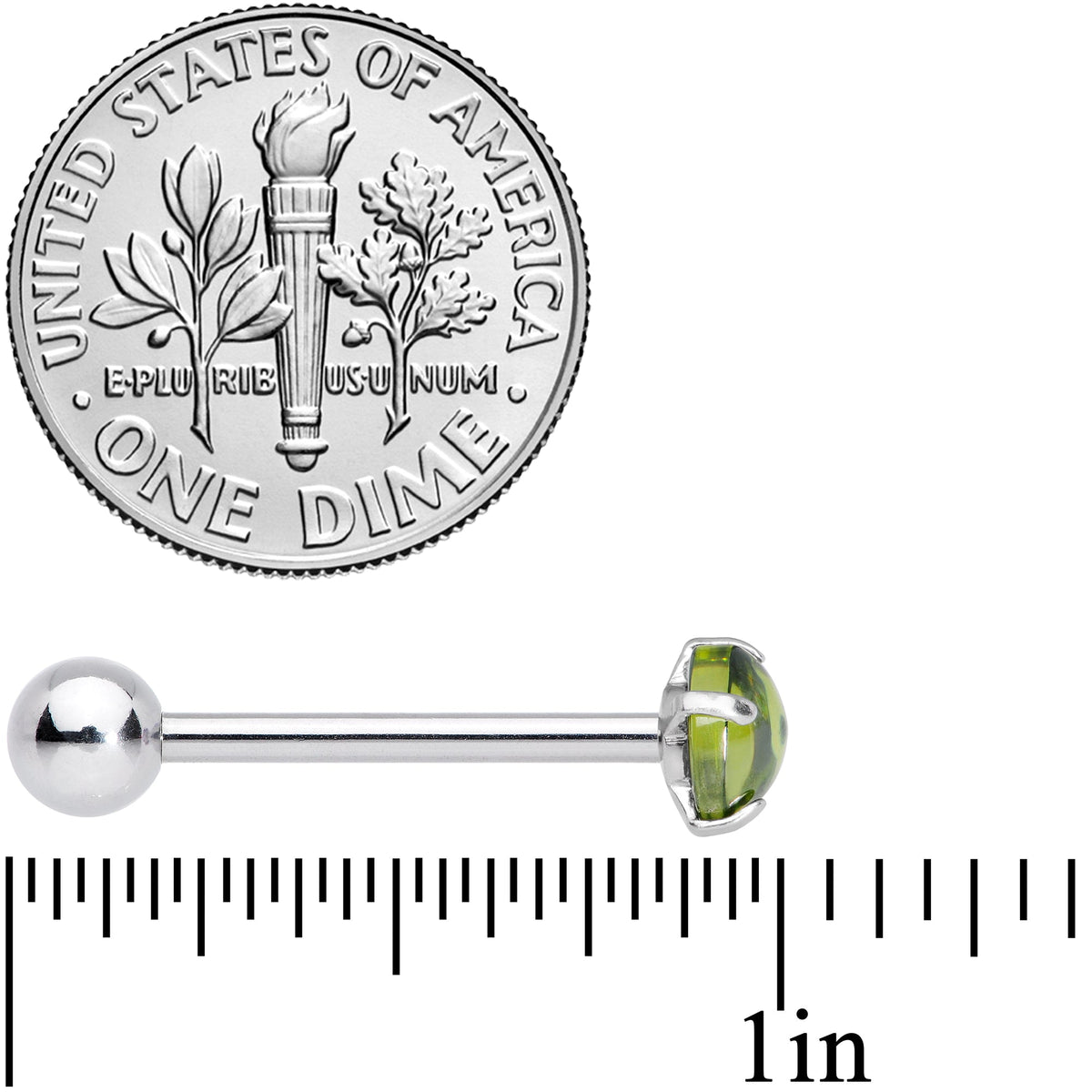 Light Green CZ Gem Smooth Hemisphere Barbell Tongue Ring