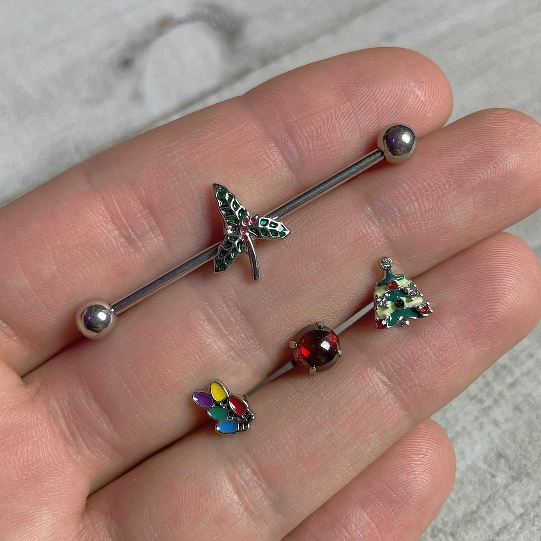 Red CZ Gem Smooth Hemisphere Barbell Tongue Ring