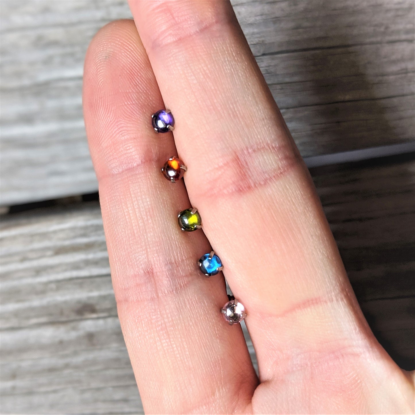 16G 1/4 Blue CZ Gem Smooth Hemisphere Cartilage Tragus Earring