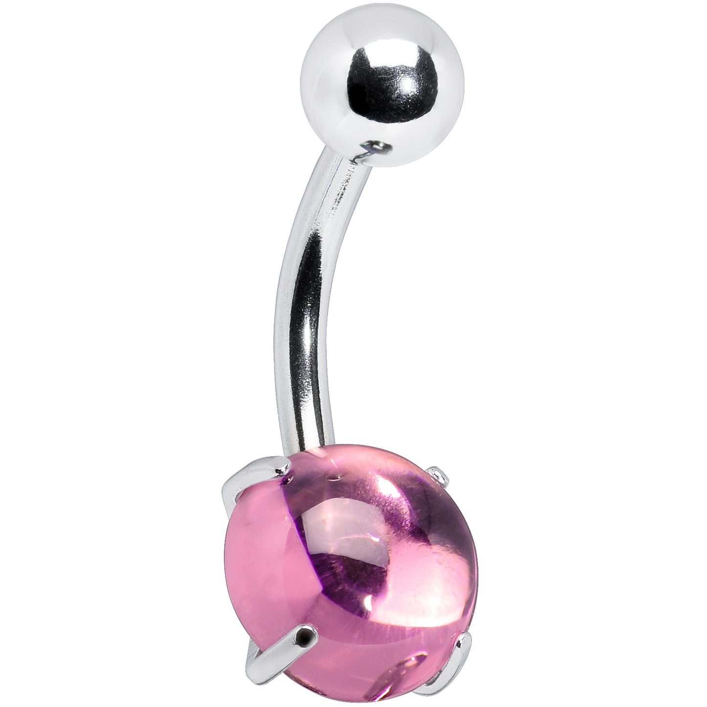 Pink CZ Gem Smooth Hemisphere Belly Ring