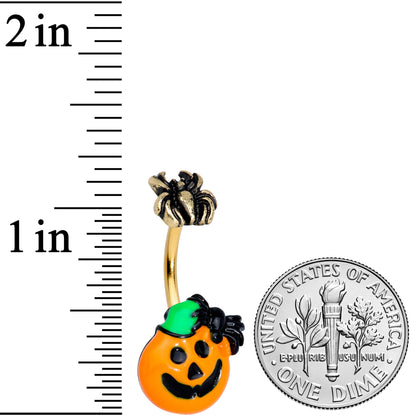 Gold Tone Spider Pumpkin Halloween Belly Ring