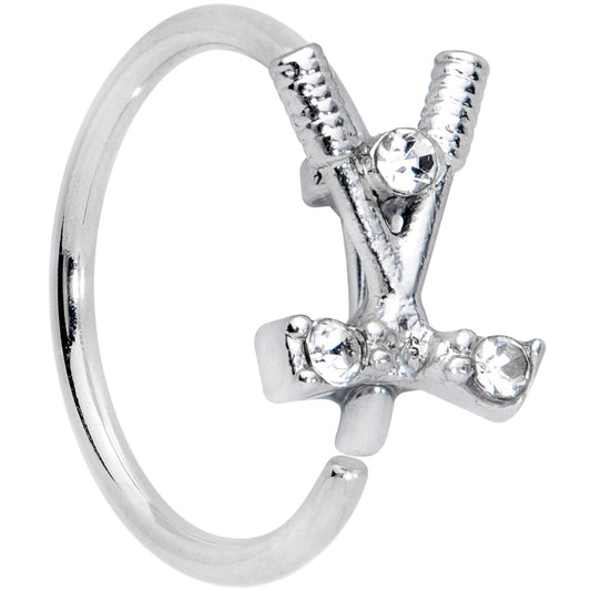 20G 5/16 Clear CZ Gem Crossed Golf Clubs Nose Hoop