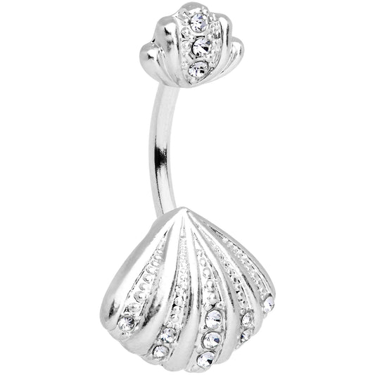 Clear Gem Nautical Scallop Shell Double Mount Belly Ring