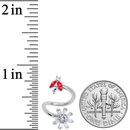 Clear CZ Gem Red Ladybug Flower Spiral Twister Belly Ring