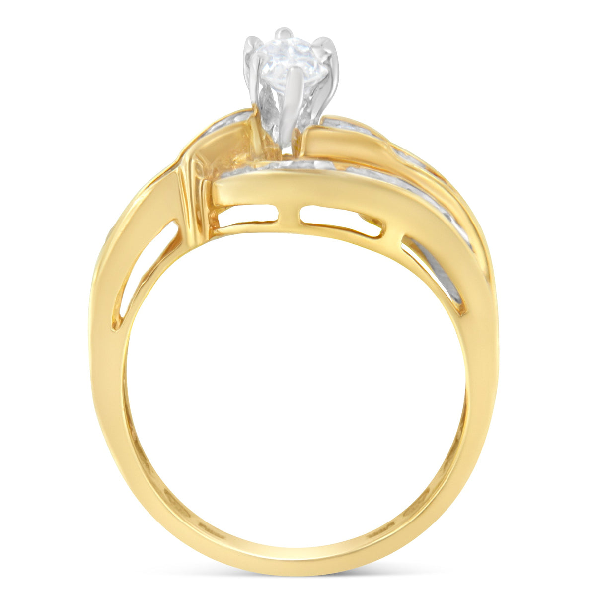 14KT Two-Toned Gold Marquise, Baguette and Round Cut Diamond Bypass Ring (1 cttw, H-I Color, SI1-SI2 Clarity) (Size 7)