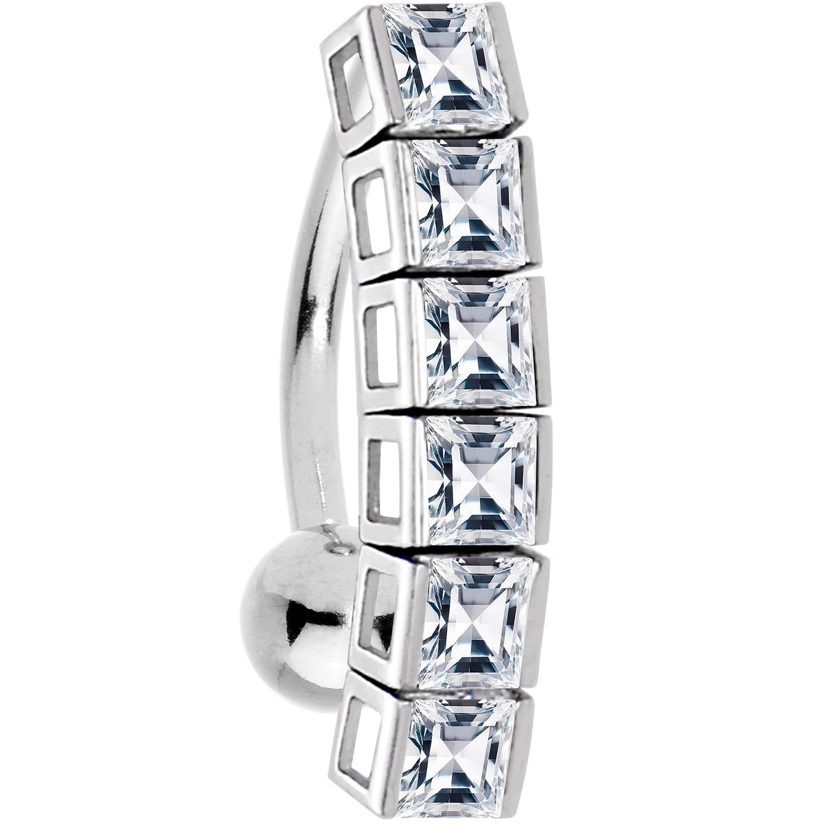 16G Solid 14K White Gold TOP DROP Cubic Zirconia SIX SQUARE TENNIS Belly Ring