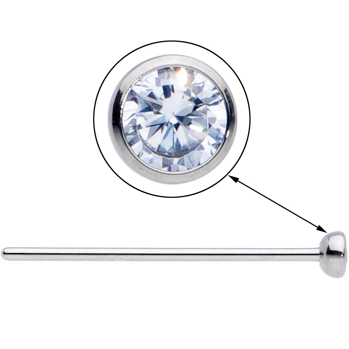 20G 3/4 Clear CZ Gem Grade 23 Titanium Fishtail Nose Ring 3mm