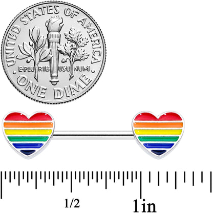 14G 9/16 Rainbow Pride Heart Barbell Nipple Ring Set