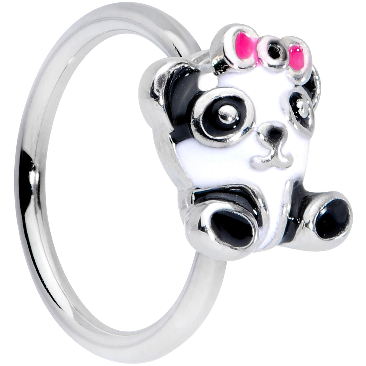 18G 3/8 Black White Precious Panda Nose Hoop