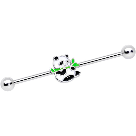 14G Black White Hungry Panda Bear Industrial Barbell 38mm