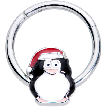 16G 3/8 Penguin Santa Hat Christmas Hinged Segment Ring