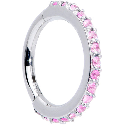 16G 5/16 Pink CZ Gem Stainless Steel Hinged Segment Ring