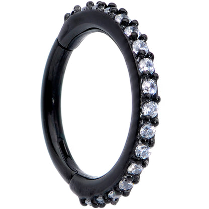 16G 5/16 Clear CZ Gem Black Plated Hinged Segment Ring