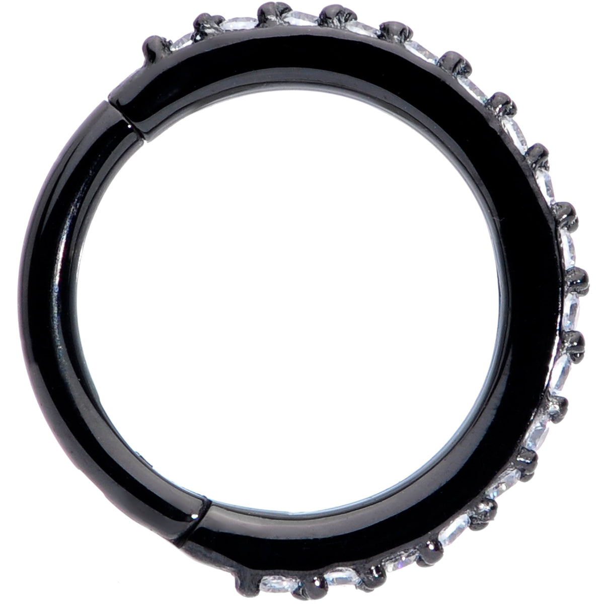 16G 5/16 Clear CZ Gem Black Plated Hinged Segment Ring