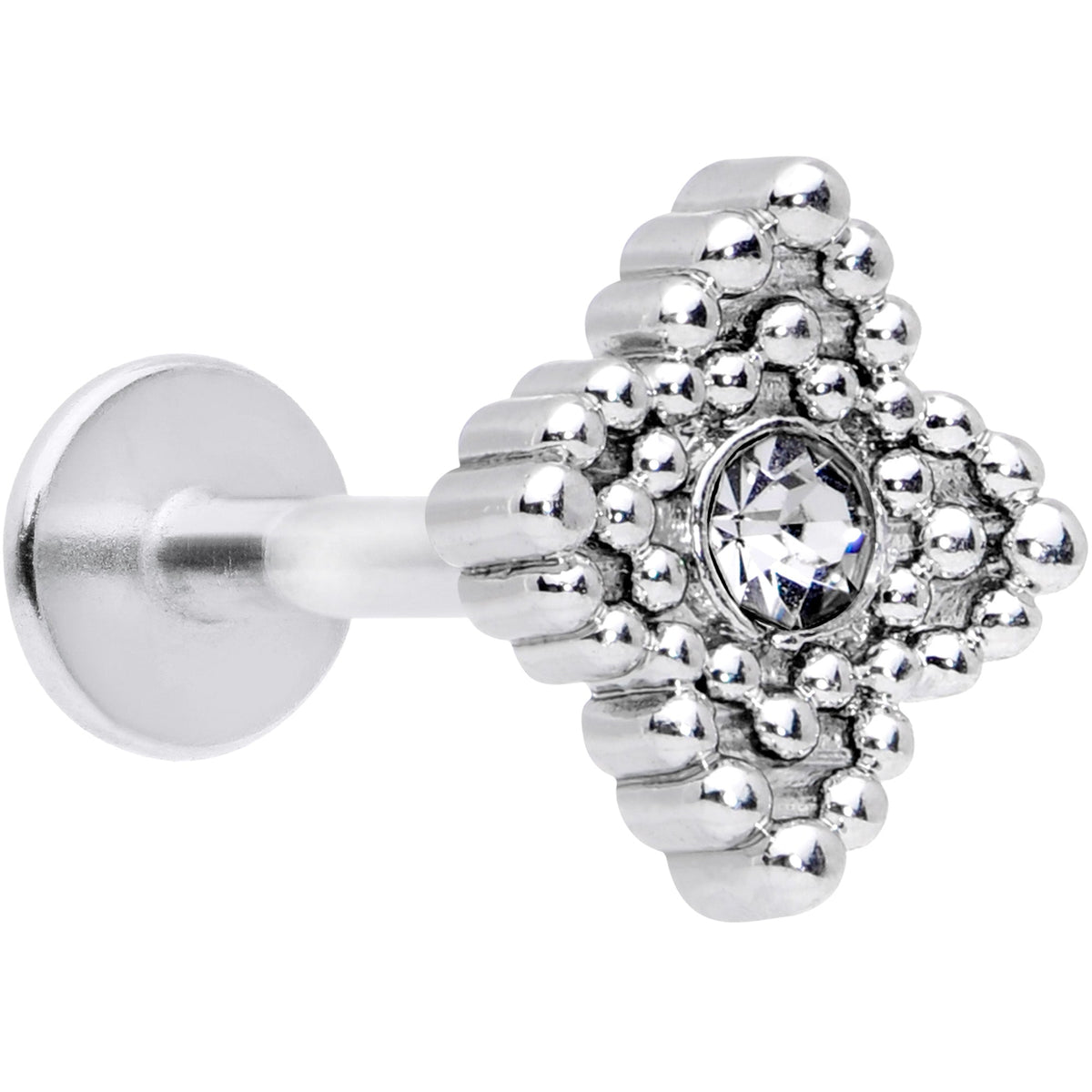 16G 5/16 Clear Gem Textured Cross Labret Monroe Tragus
