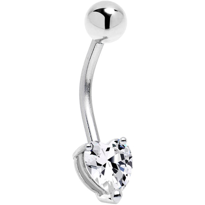 16G Solid 14K White Gold Cubic Zirconia Heart Solitaire Belly Ring
