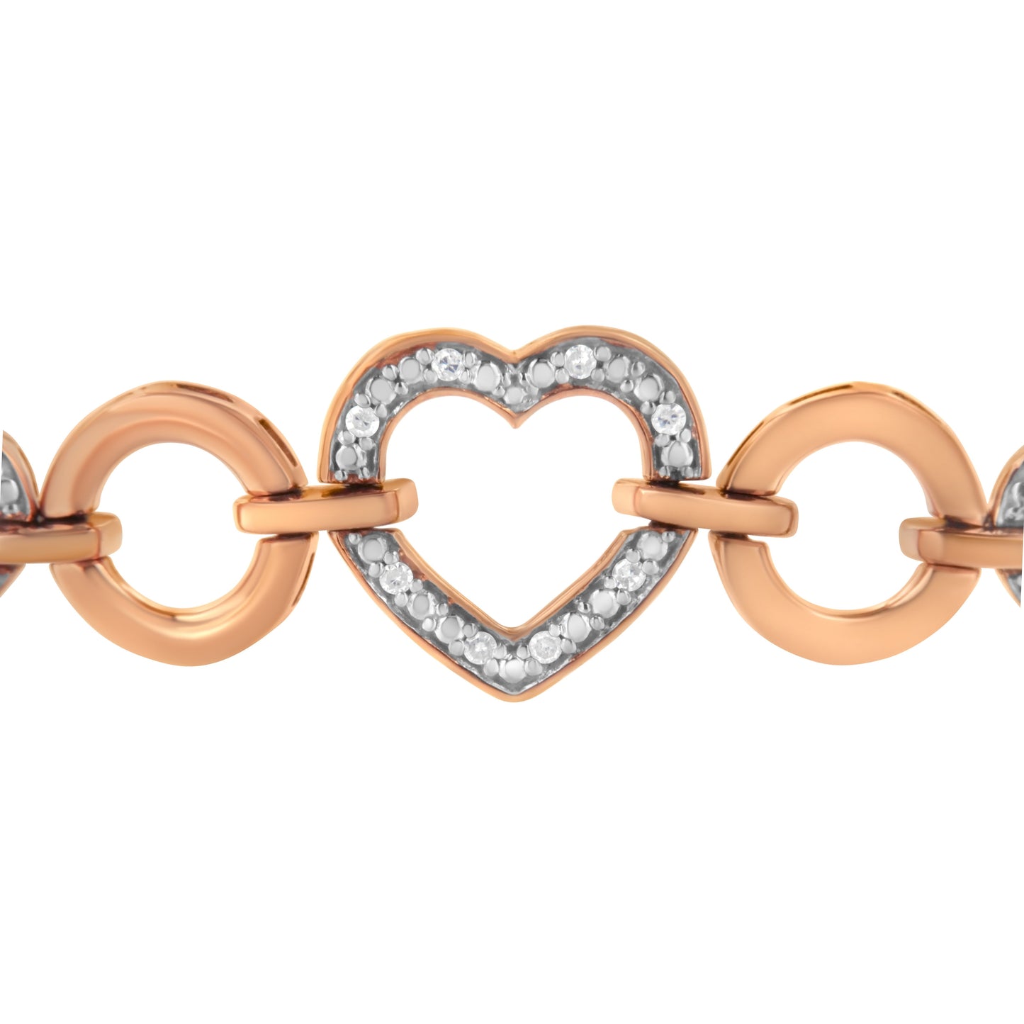 14K Rose Gold Plated .925 Sterling Silver Diamond Accent Circle and Heart Link Adjustable 6â€-10â€ Bolo Bracelet (I-J Color, I3 Clarity)