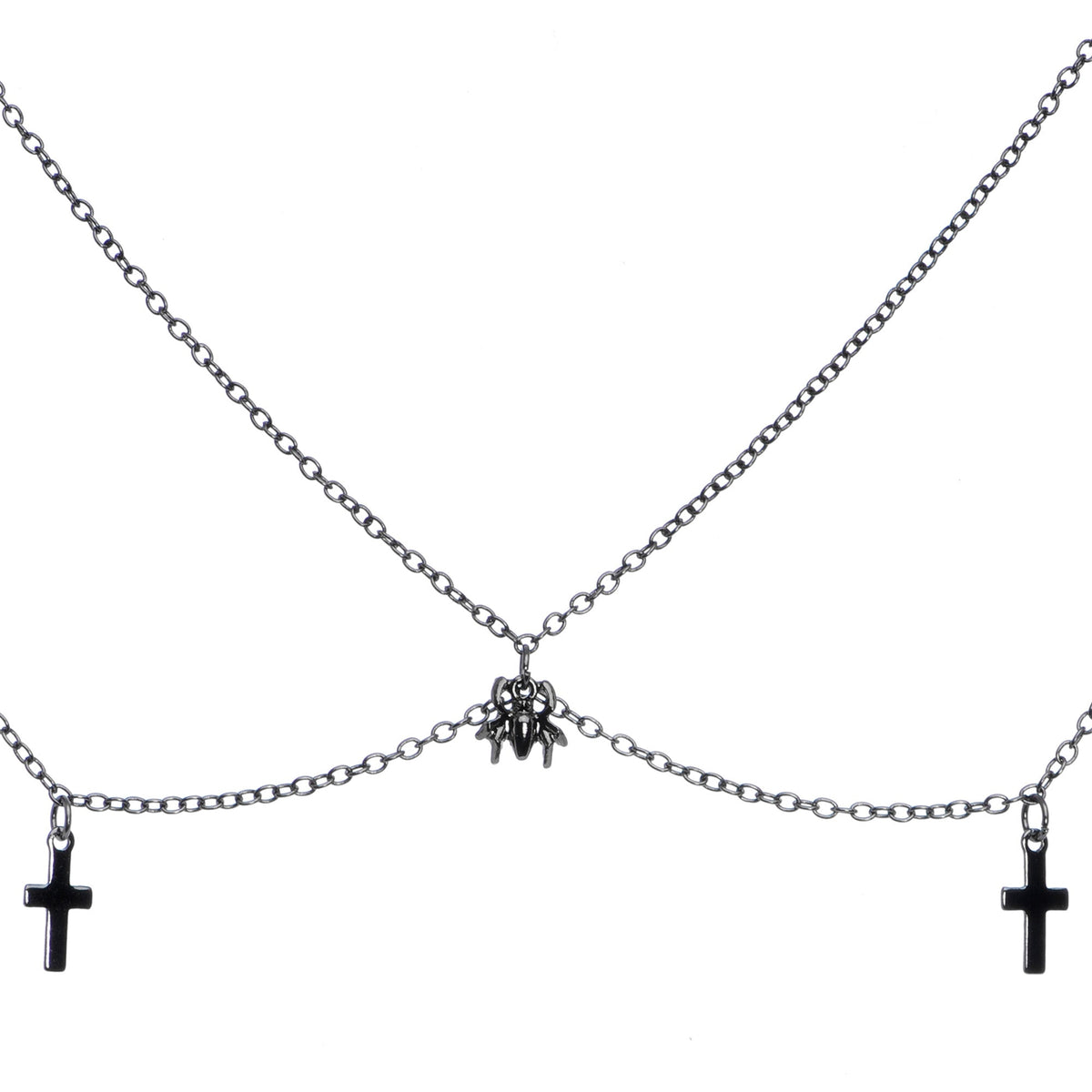 14G 9/16 Black Gem Spider Cross Halloween Dangle Nipple Chain
