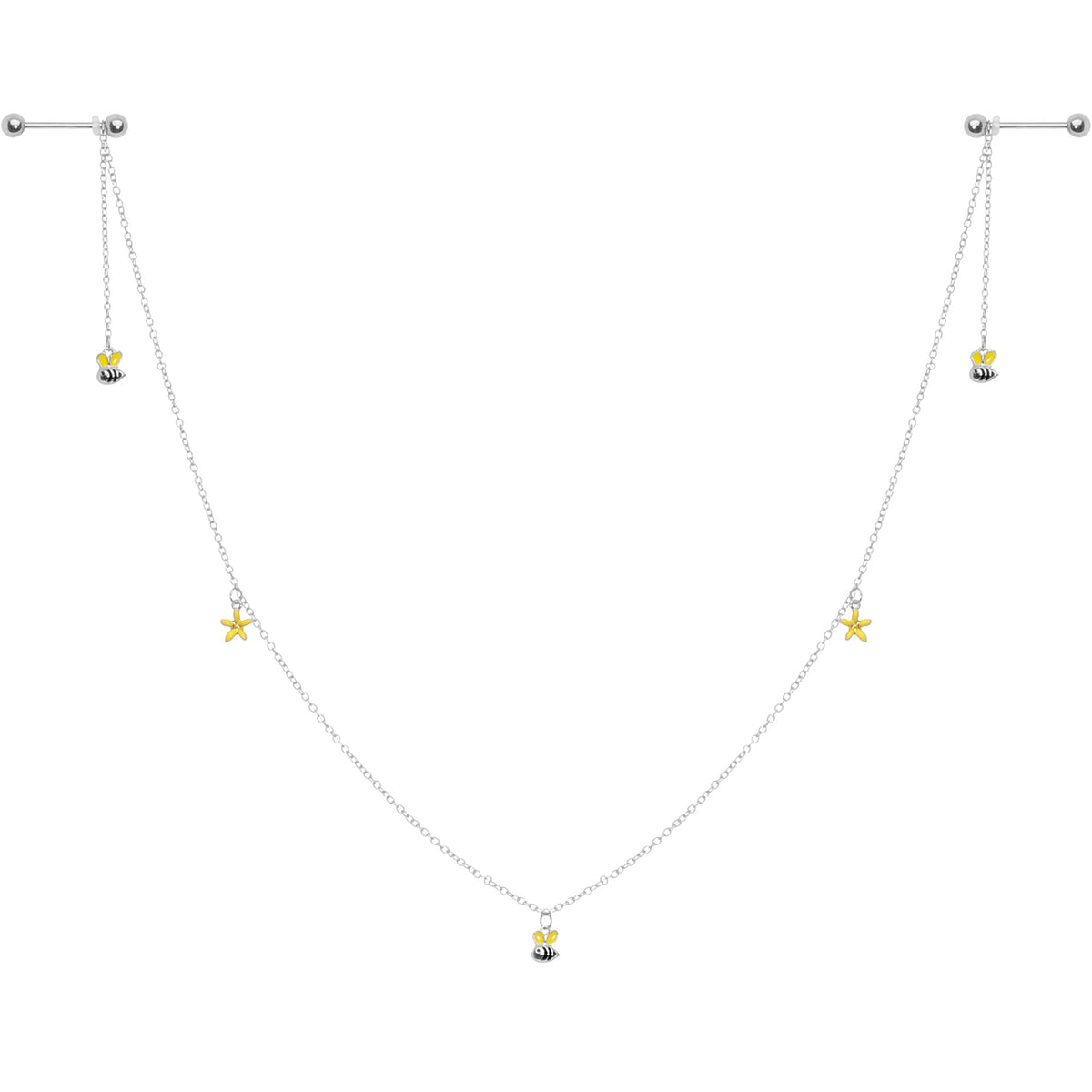 14G 9/16 Yellow Flower Bee Dangle Nipple Chain