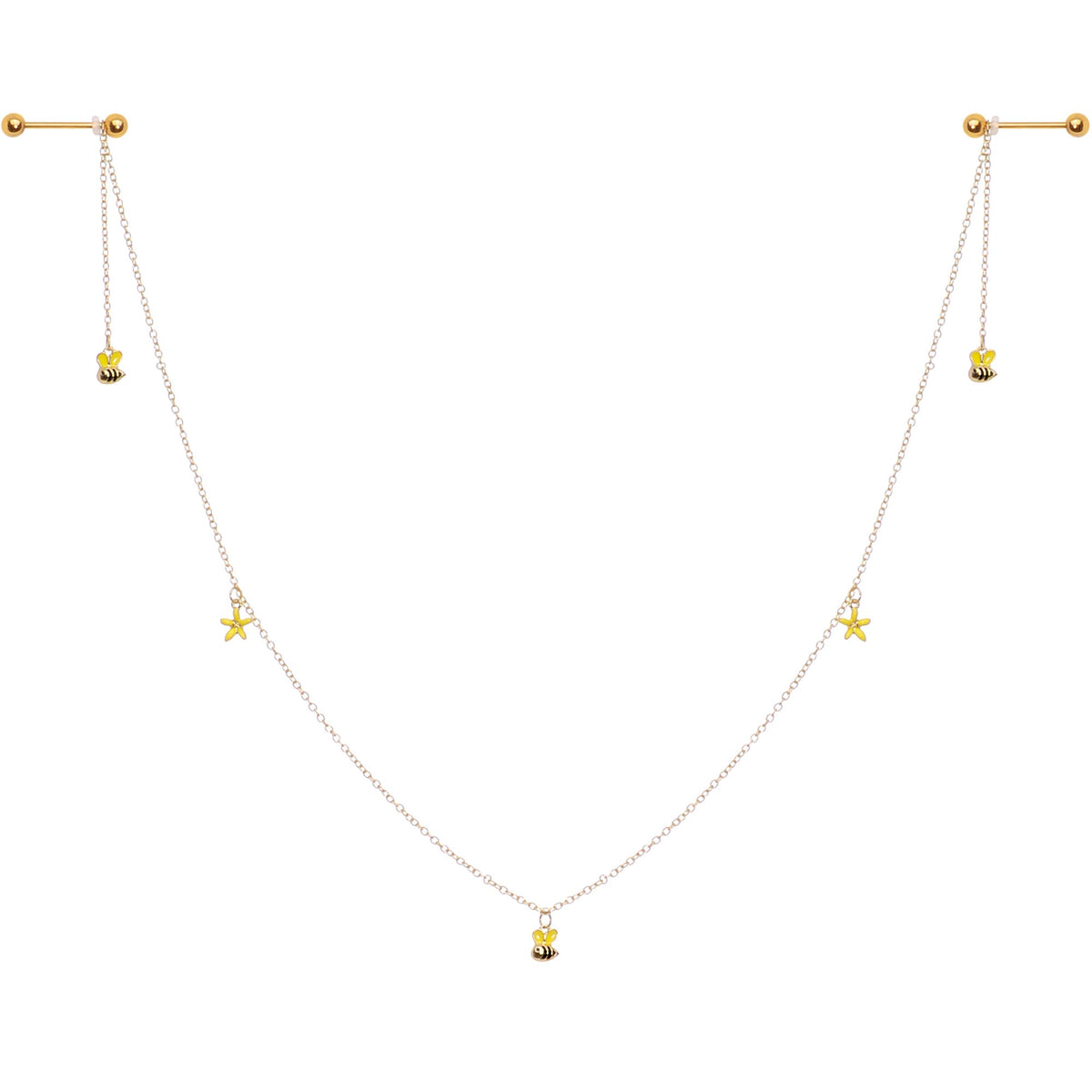 14G 9/16 Gold Tone Yellow Flower Bee Dangle Nipple Chain