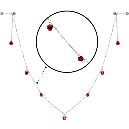 14G 9/16 Red Rose Flower Valentine Dangle Nipple Chain