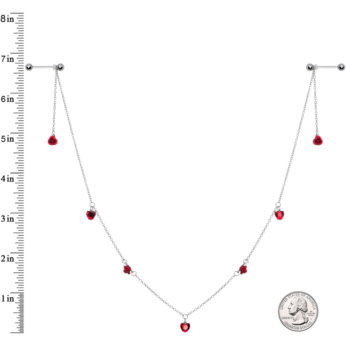 14G 9/16 Red Rose Flower Valentine Dangle Nipple Chain