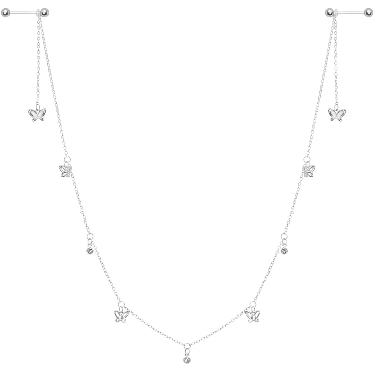 14G 9/16 Clear Gem Butterfly Dangle Nipple Chain