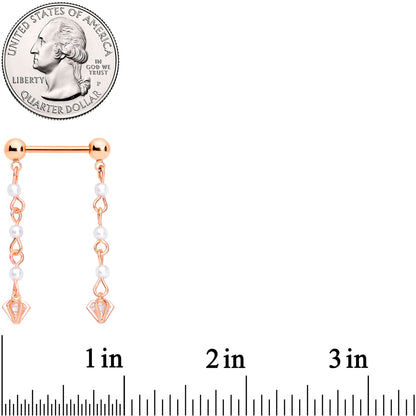 14G 5/8 Clear CZ Gem Rose Gold Tone Orb Dangle Nipple Ring Set