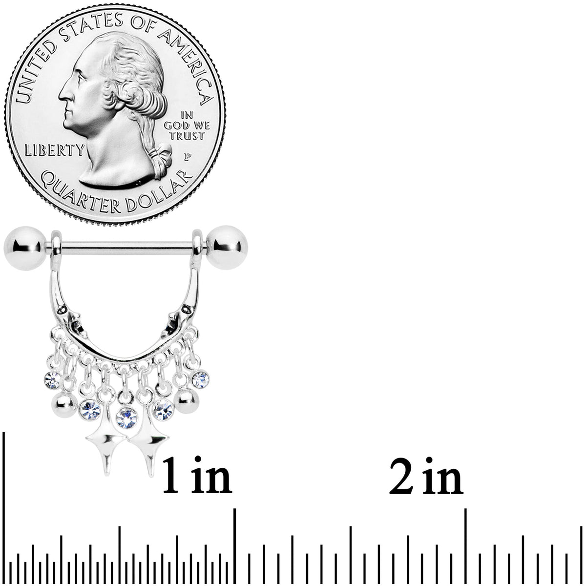 14G 5/8 Clear Gem Moons Dangle Nipple Ring Set