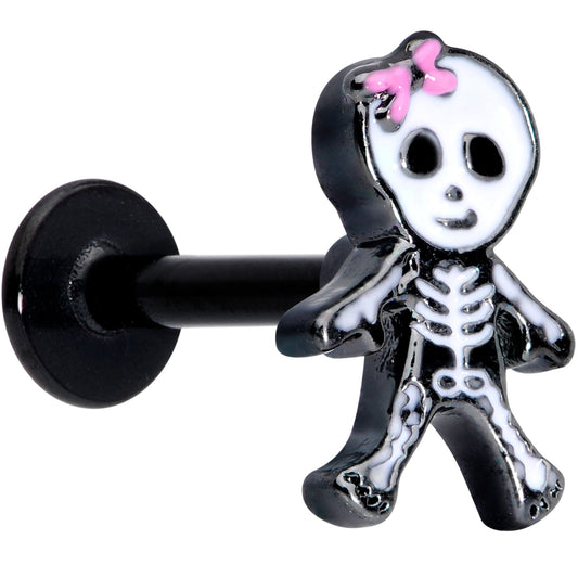 16G 5/16 Black Skeleton Girl Halloween Labret Monroe Tragus