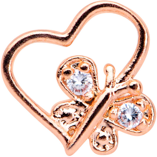16G 5/16 Clear CZ Gem Rose Gold Tone Heart Butterfly Labret