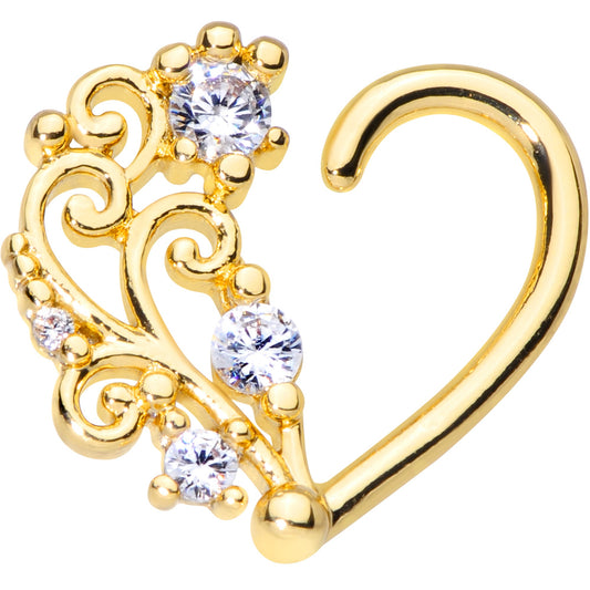16G 3/8 Clear CZ Gem Gold Tone Wave Open Heart Right Closure Ring
