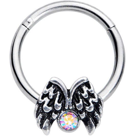 16G 3/8 Aurora Gem Holiday Angels Wings Hinged Segment Ring
