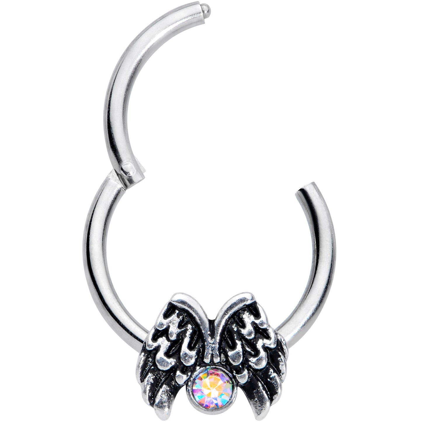 16G 3/8 Aurora Gem Holiday Angels Wings Hinged Segment Ring