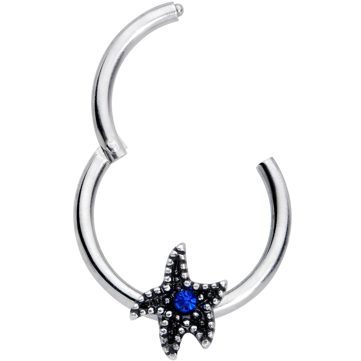 16G 3/8 Blue Gem Super Starfish Nautical Hinged Segment Ring
